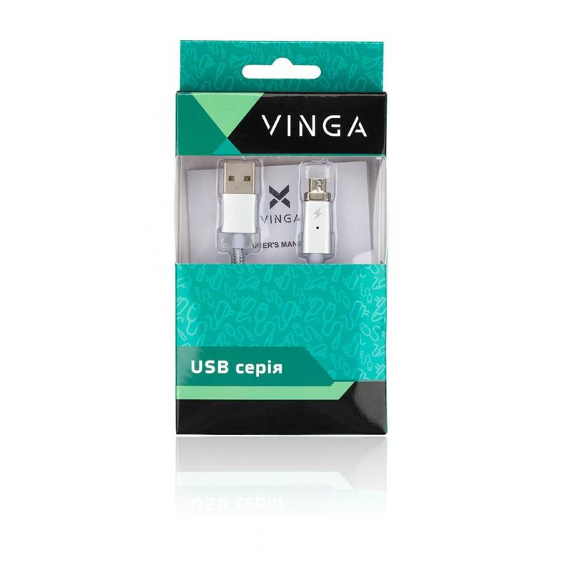 Дата кабель USB 2.0 AM to Micro 5P 1.0m Vinga (Magnetic microUSB)