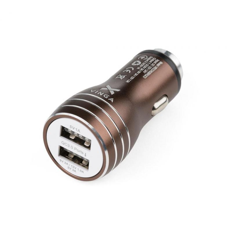 Зарядний пристрій Vinga QC3 Quick Dual USB Car Charger aluminium brown (VRCCH03BRQC3)